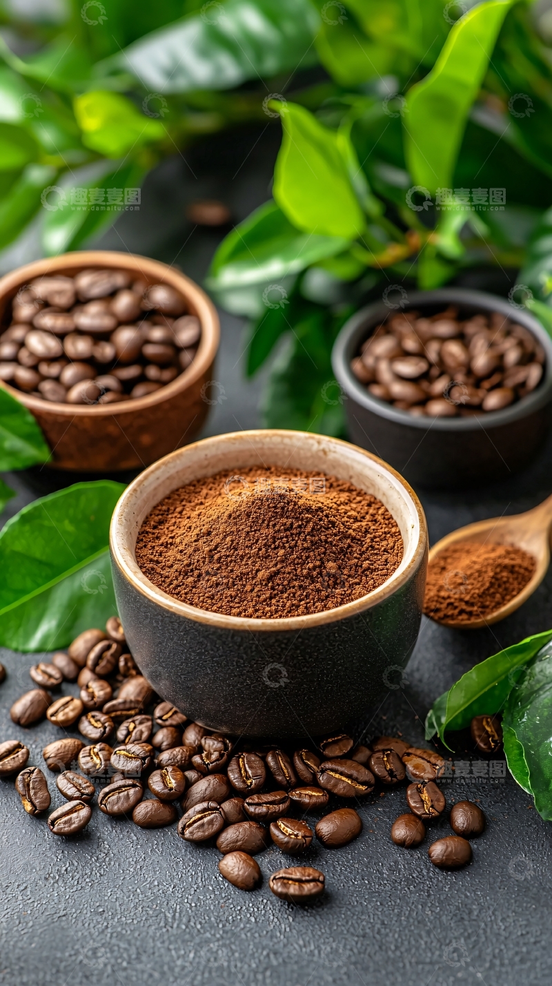 高清大图下载【趣麦麦图】咖啡豆与咖啡粉特写