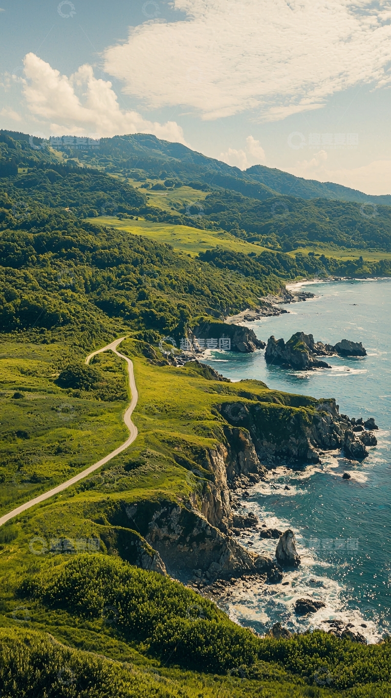 高清大图下载【趣麦麦图】海岸线公路与绿地