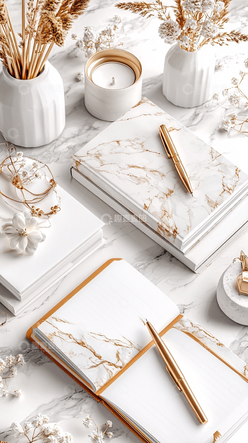 高清大图下载【趣麦麦图】金色元素白色静物