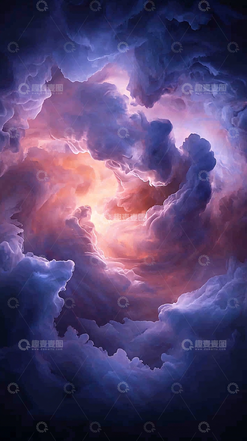 高清大图下载【趣麦麦图】紫色云彩中心的粉色光芒