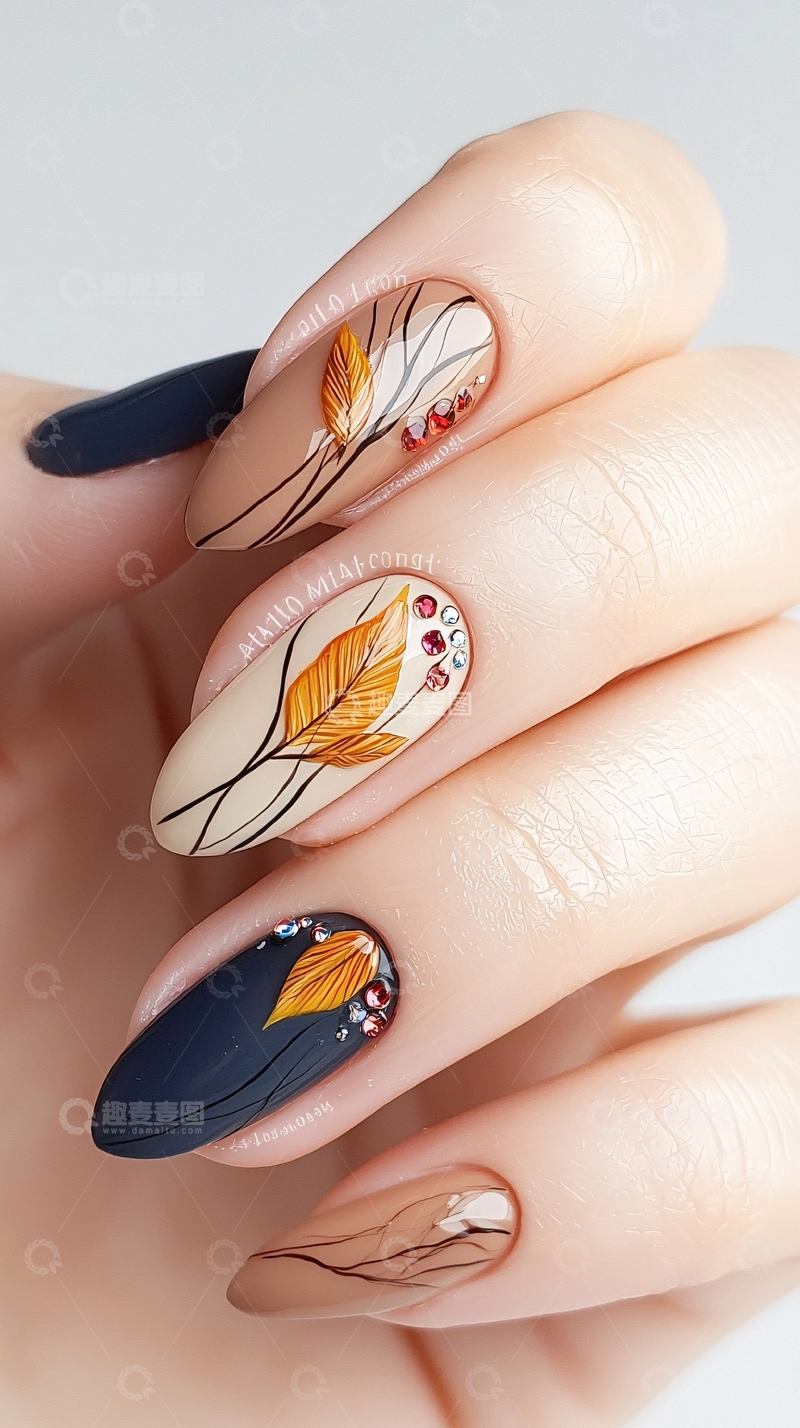 高清大图下载【趣麦麦图】秋季叶子美甲设计