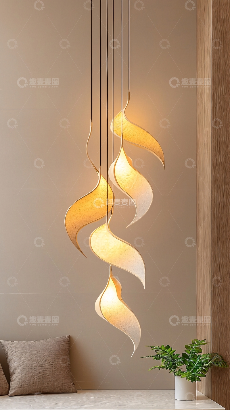 高清大图下载【趣麦麦图】扭曲叶片状吊灯