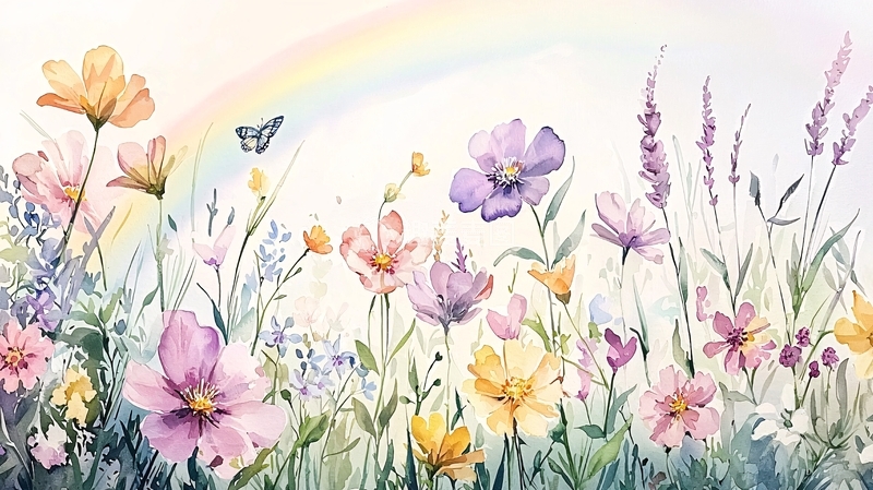 高清大图下载【趣麦麦图】色彩缤纷的花朵和彩虹