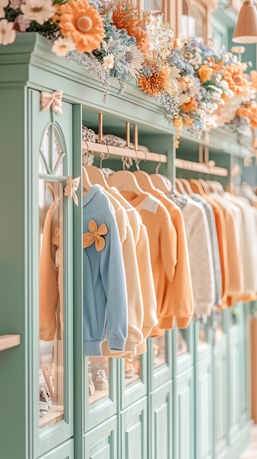服装店里悬挂着儿童服装