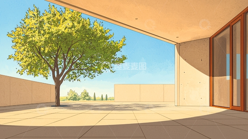 高清大图下载【趣麦麦图】庭院阳光下的树