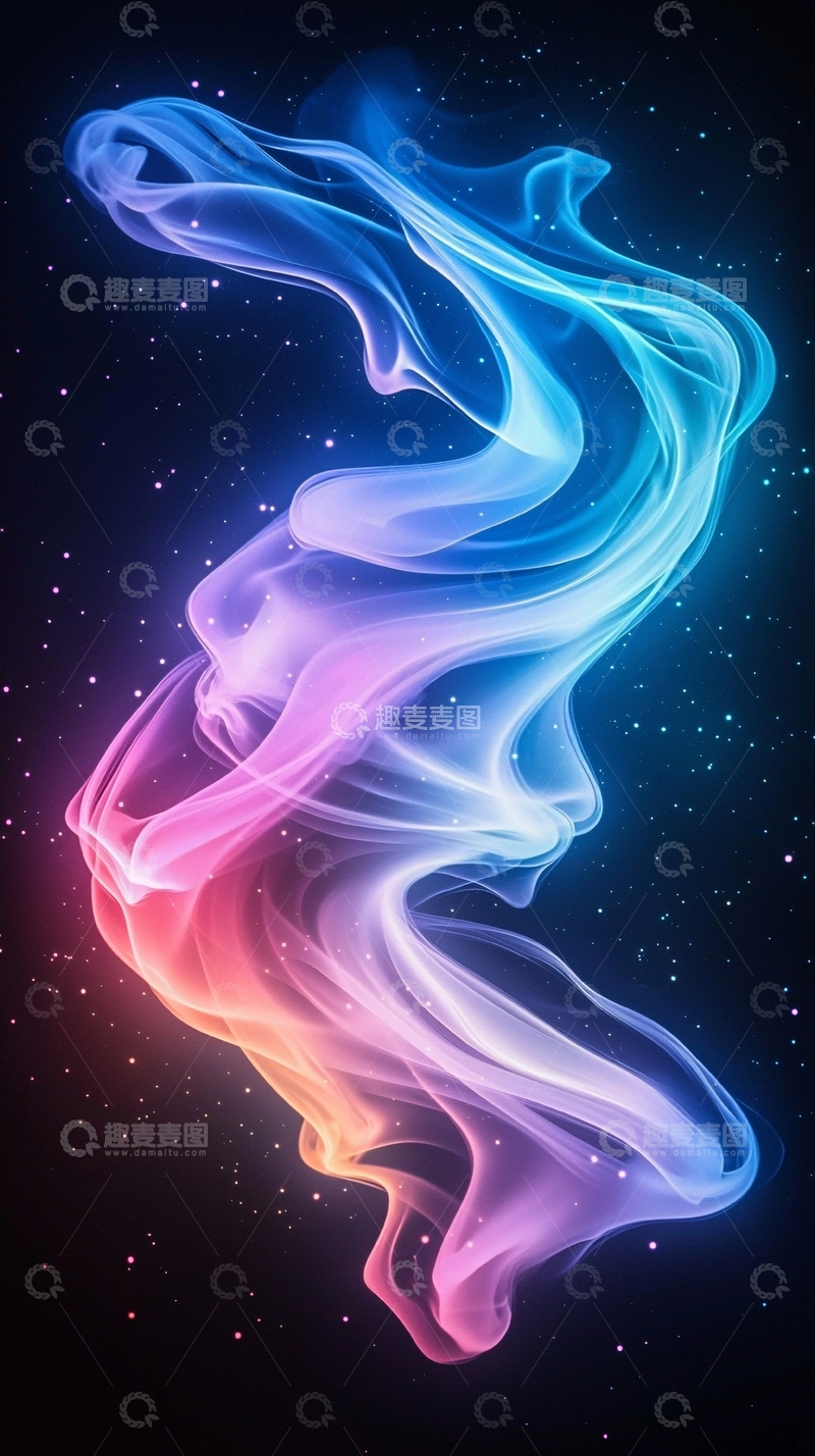高清大图下载【趣麦麦图】彩色烟雾在黑暗中舞动
