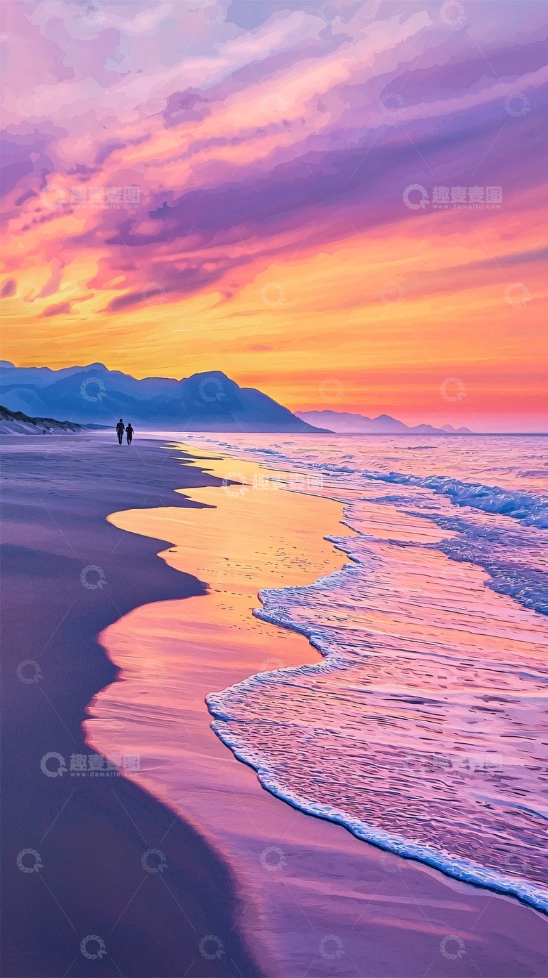 高清大图下载【趣麦麦图】海滩日落浪漫氛围