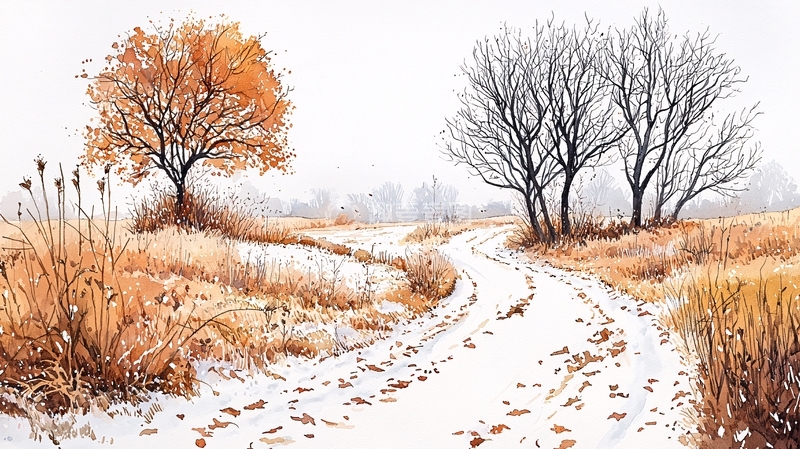 高清大图下载【趣麦麦图】雪地里的田园小路