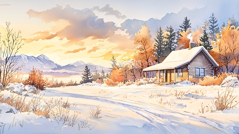 高清大图下载【趣麦麦图】雪山木屋唯美风景