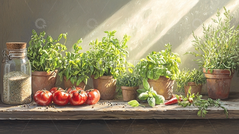 高清大图下载【趣麦麦图】阳光下的香草和番茄