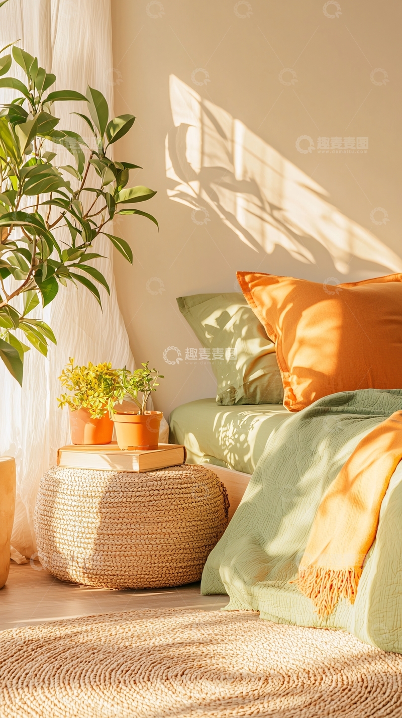高清大图下载【趣麦麦图】阳光洒落的卧室角落