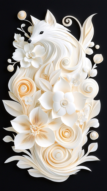 白色纸艺狐狸花卉装饰