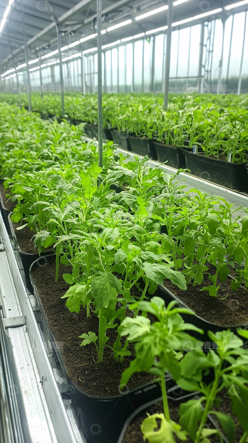 高清大图下载【趣麦麦图】温室里成排的绿色幼苗