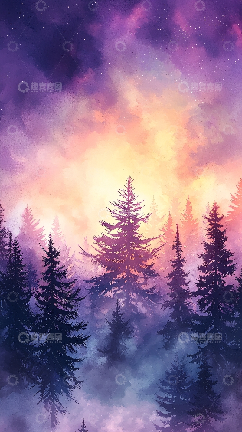 高清大图下载【趣麦麦图】梦幻森林星空夜景