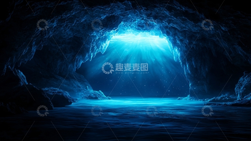 高清大图下载【趣麦麦图】深蓝水下洞穴光线照入