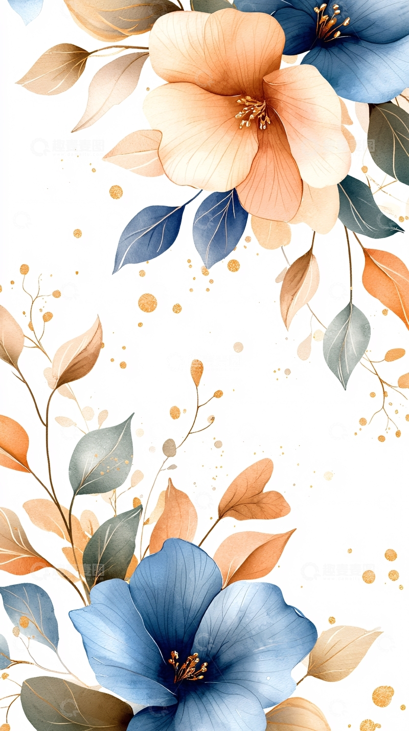 高清大图下载【趣麦麦图】淡雅花卉水彩背景图