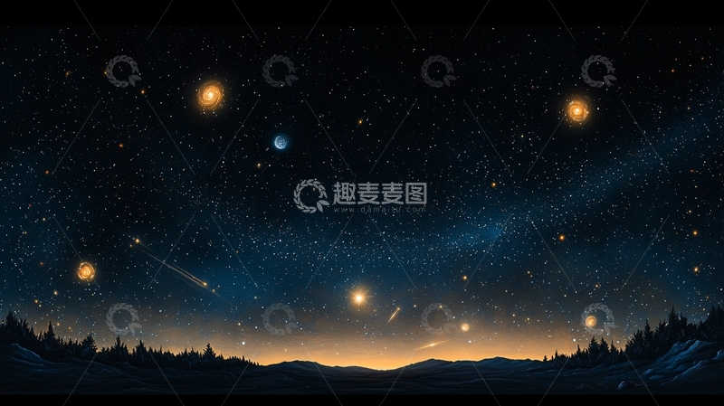 高清大图下载【趣麦麦图】璀璨星空下的宁静夜景