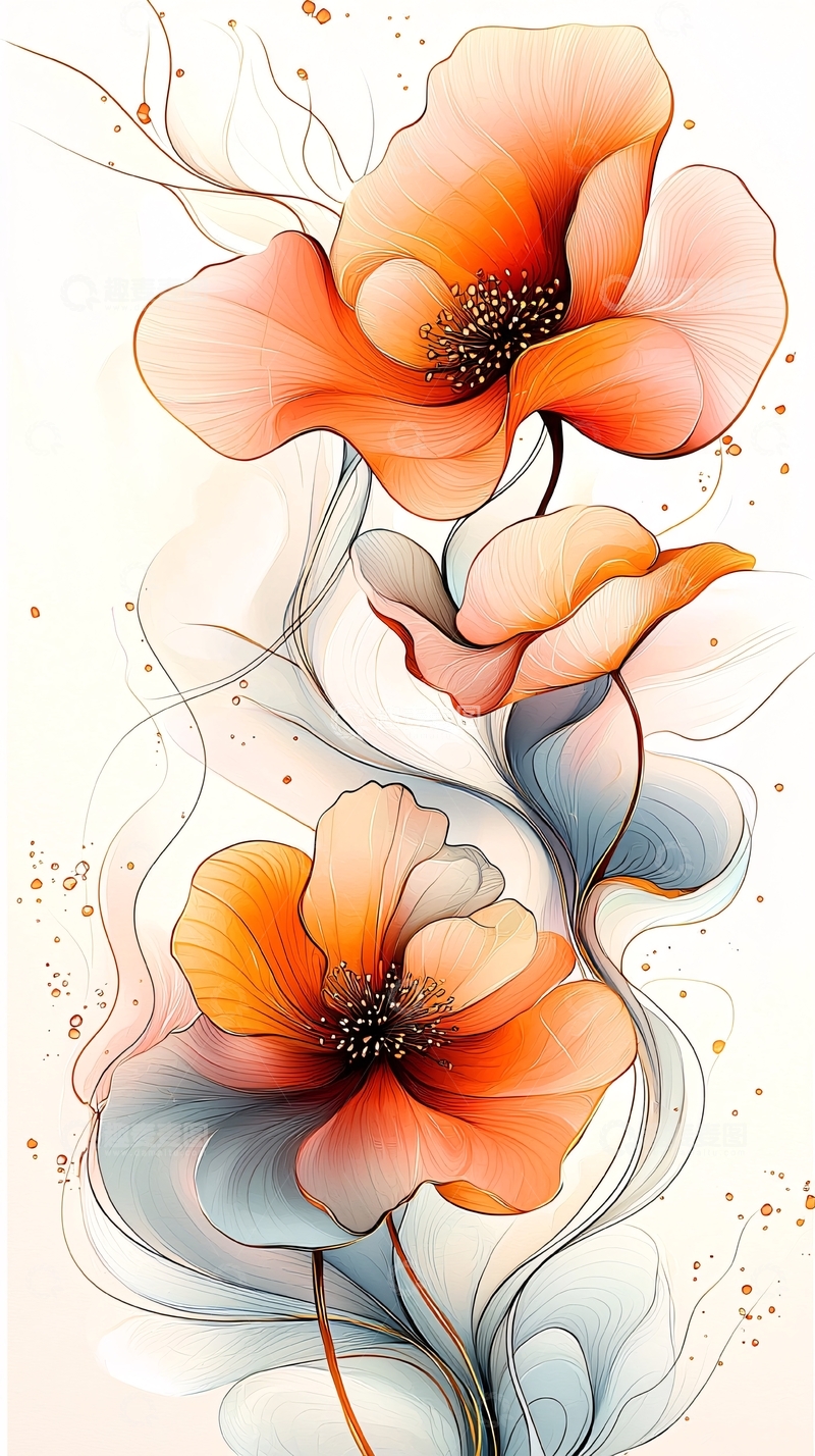 高清大图下载【趣麦麦图】橙色水彩花朵