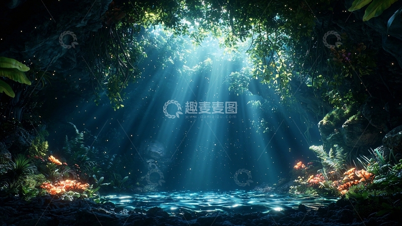 高清大图下载【趣麦麦图】神秘森林光线倾泻