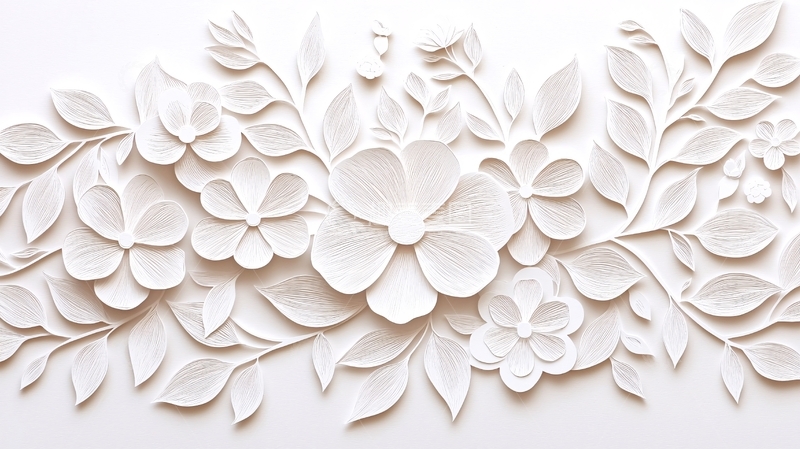 高清大图下载【趣麦麦图】白色花卉叶片图案