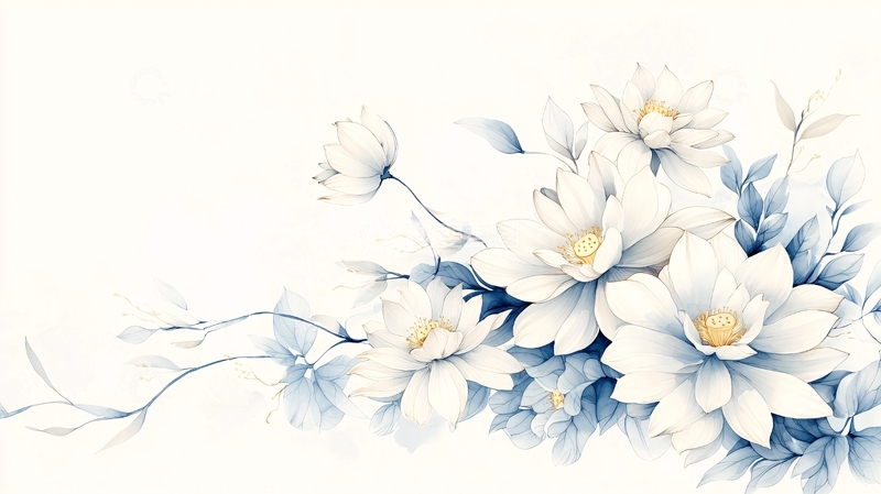 高清大图下载【趣麦麦图】白色花朵水墨画