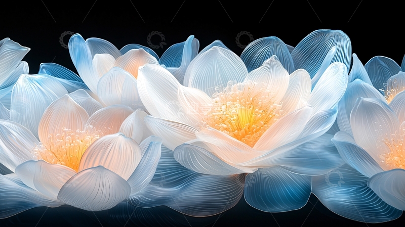 高清大图下载【趣麦麦图】淡蓝色光晕的白色莲花