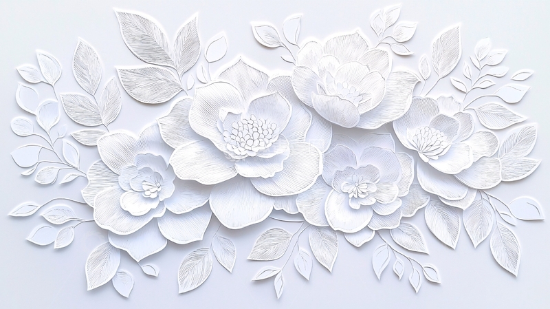 高清大图下载【趣麦麦图】白色花朵与叶子的浮雕图案