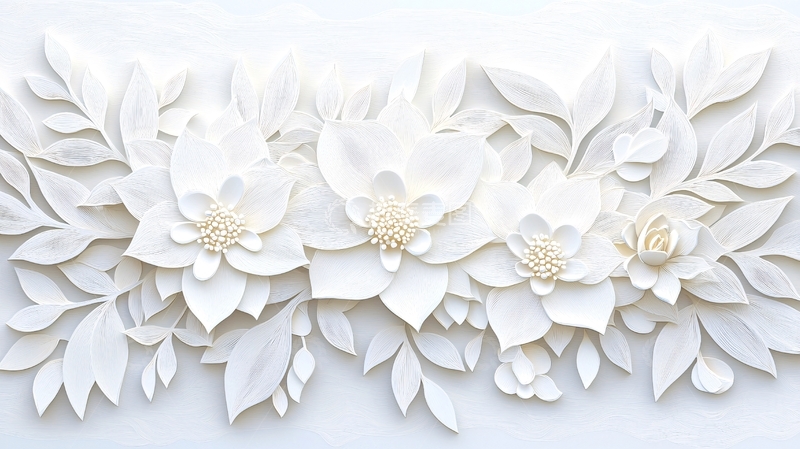 高清大图下载【趣麦麦图】白色花朵叶子装饰图案