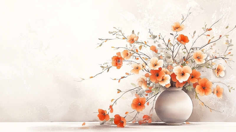 高清大图下载【趣麦麦图】白色花瓶中的橙色花朵