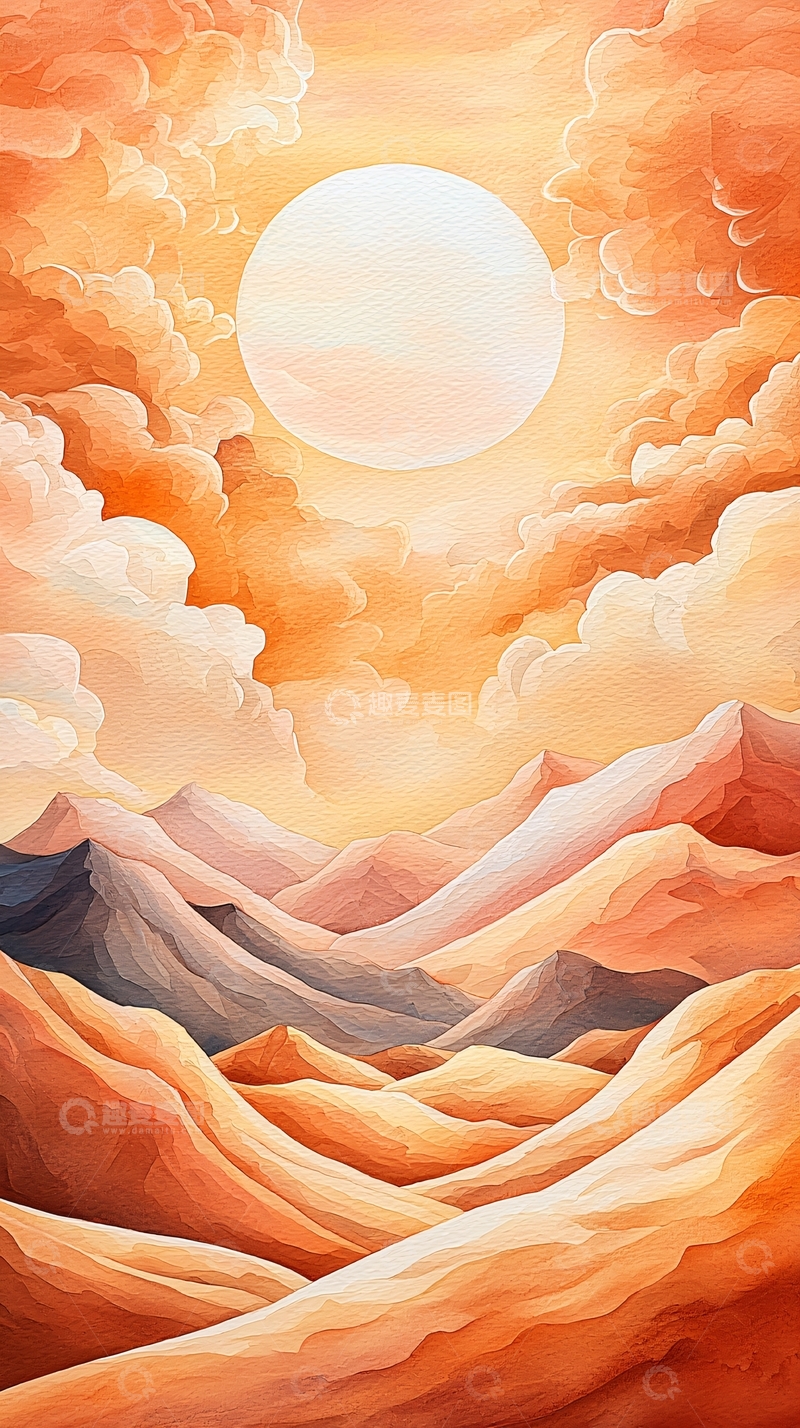 高清大图下载【趣麦麦图】橙色唯美日落山水风景