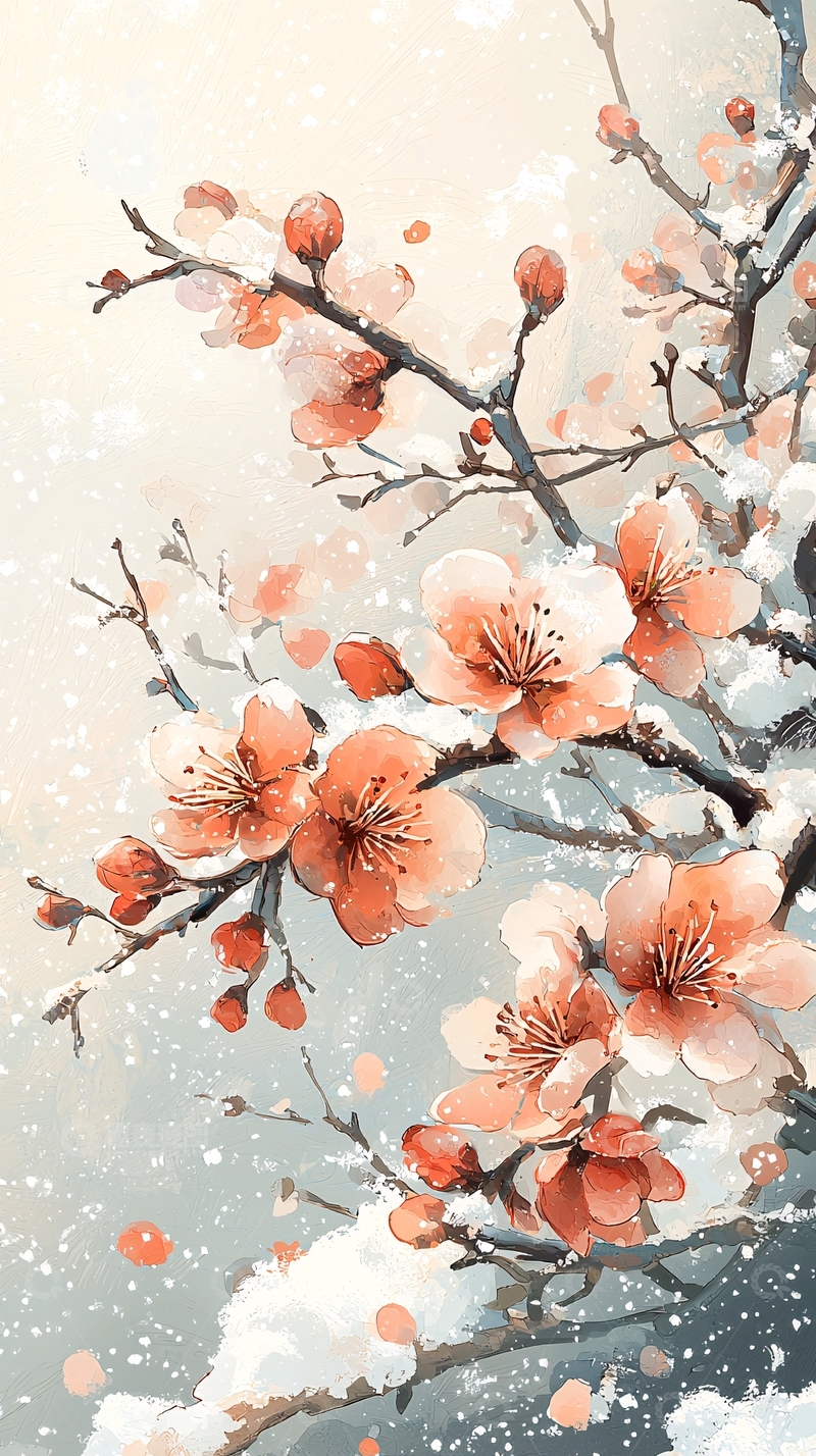 高清大图下载【趣麦麦图】水彩雪地梅花特写