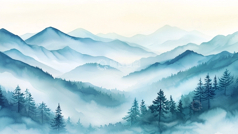 高清大图下载【趣麦麦图】水墨风格的山峦和森林