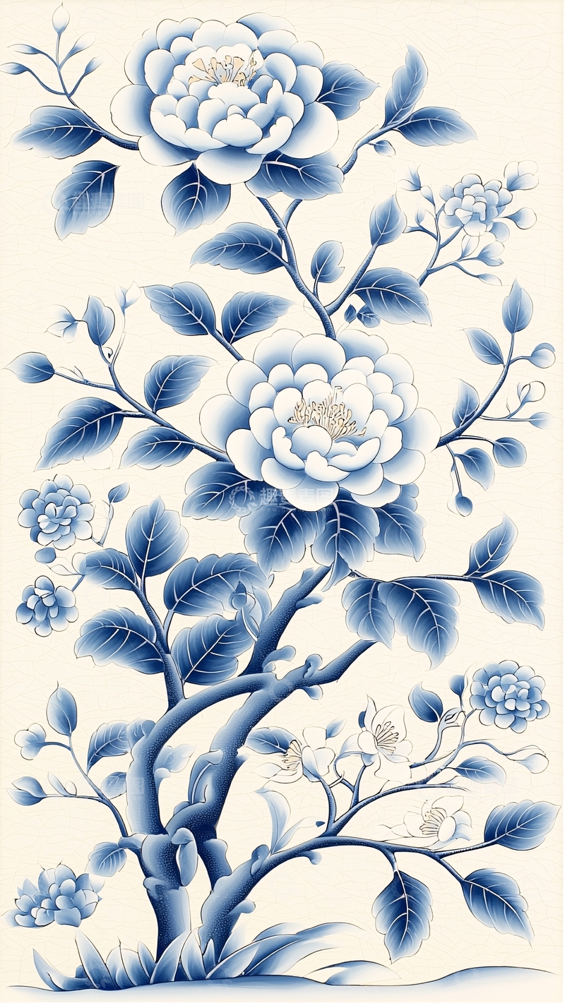 高清大图下载【趣麦麦图】青花瓷风格花卉图案