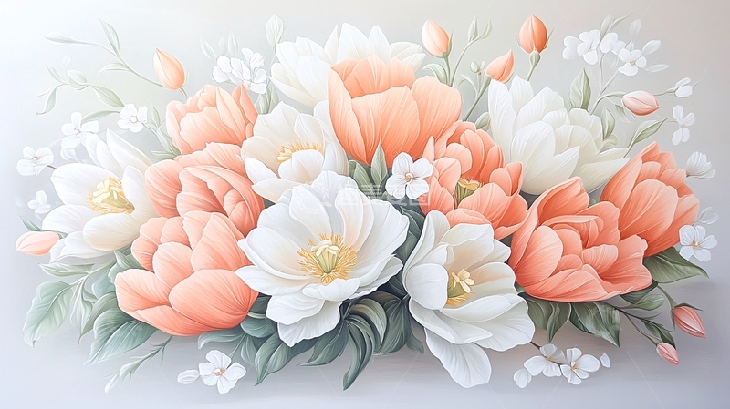 高清大图下载【趣麦麦图】淡雅粉白花朵簇拥