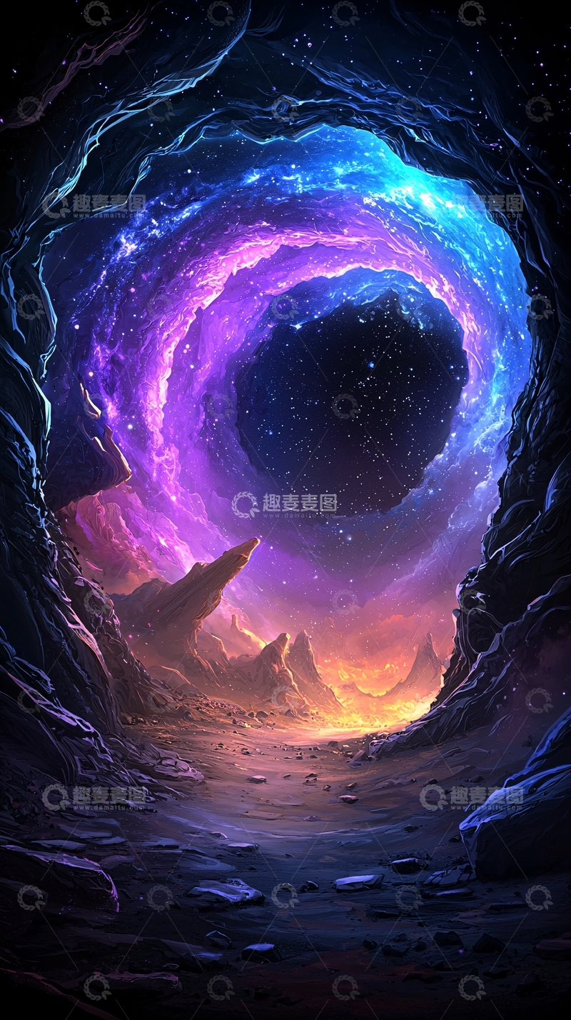 高清大图下载【趣麦麦图】神秘洞穴通向星空