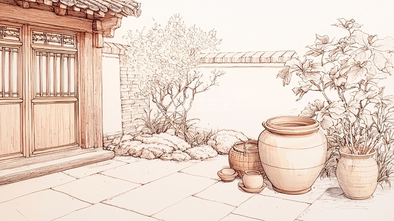 高清大图下载【趣麦麦图】中式庭院素描