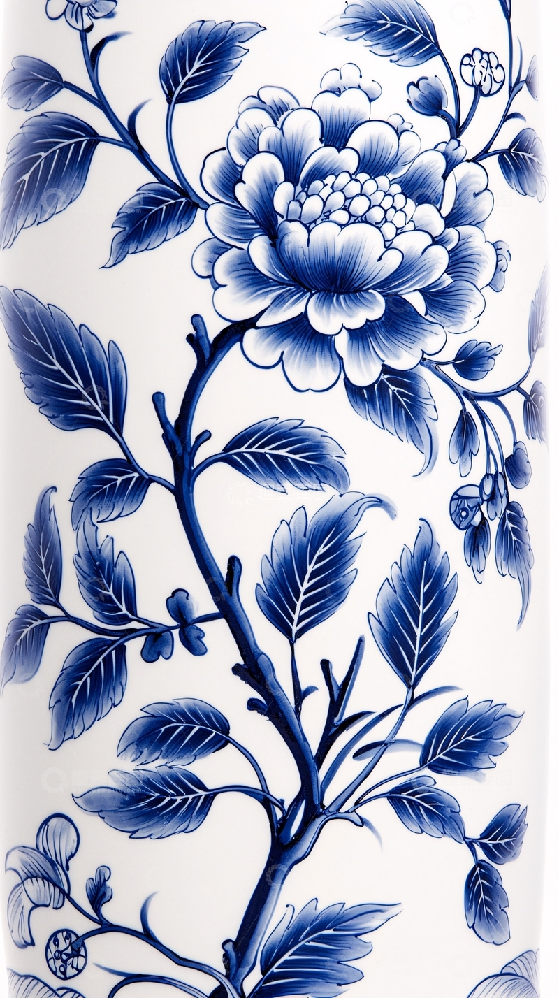 高清大图下载【趣麦麦图】青花瓷花卉纹样特写