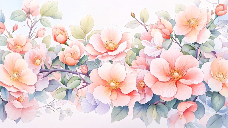 高清大图下载【趣麦麦图】淡粉色花朵水彩背景