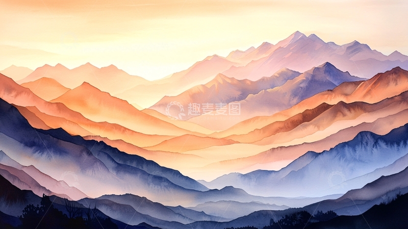 高清大图下载【趣麦麦图】水墨画风的山峰云雾缭绕