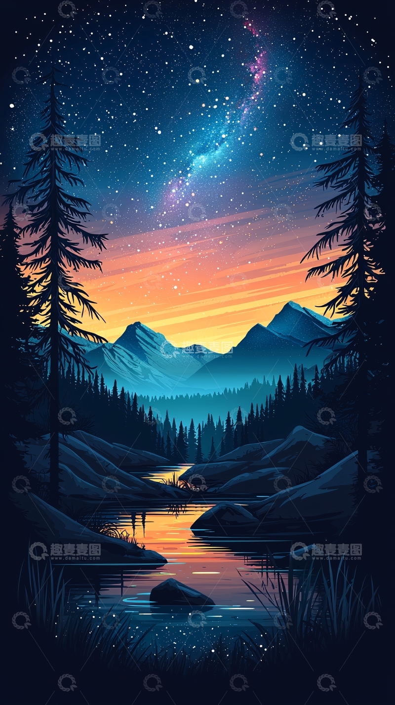 高清大图下载【趣麦麦图】星空下的山河美景