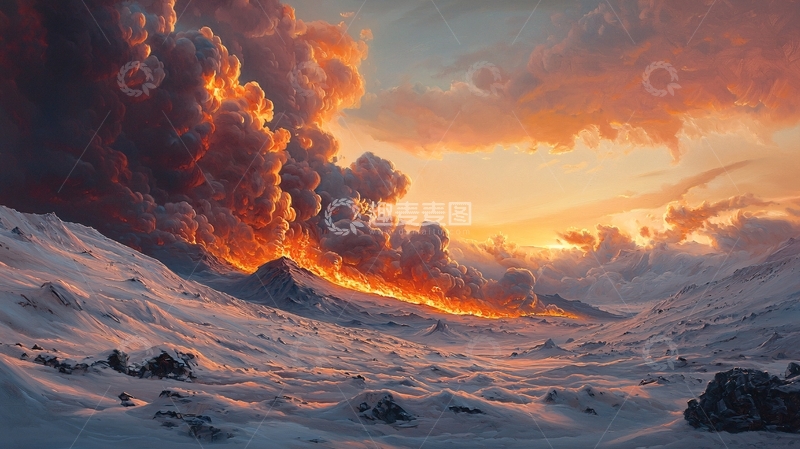 高清大图下载【趣麦麦图】雪山火山爆发