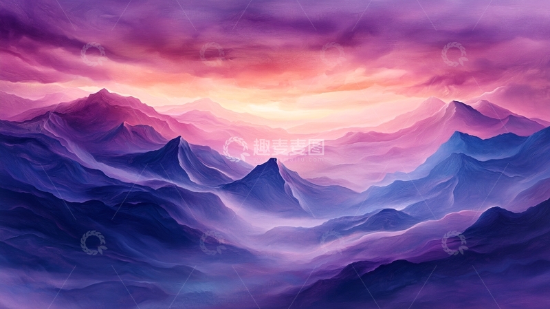 高清大图下载【趣麦麦图】紫色山脉云雾缭绕