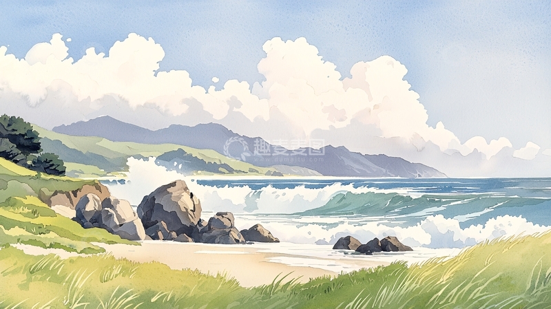 高清大图下载【趣麦麦图】水彩风格海景