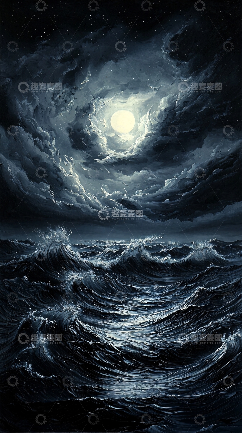 高清大图下载【趣麦麦图】夜晚波涛汹涌的海面