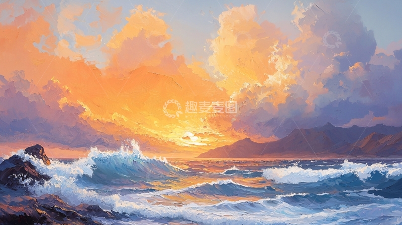 高清大图下载【趣麦麦图】海边日落云彩