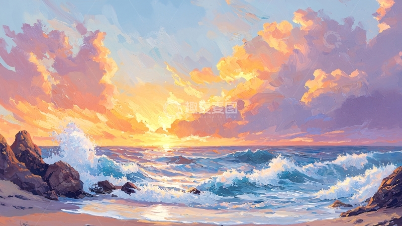 高清大图下载【趣麦麦图】海边日出唯美风景画