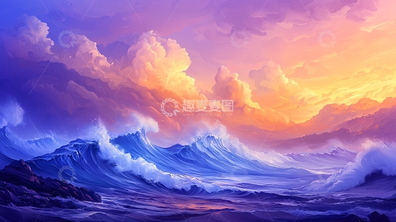 高清大图下载【趣麦麦图】壮丽的海洋日落美景