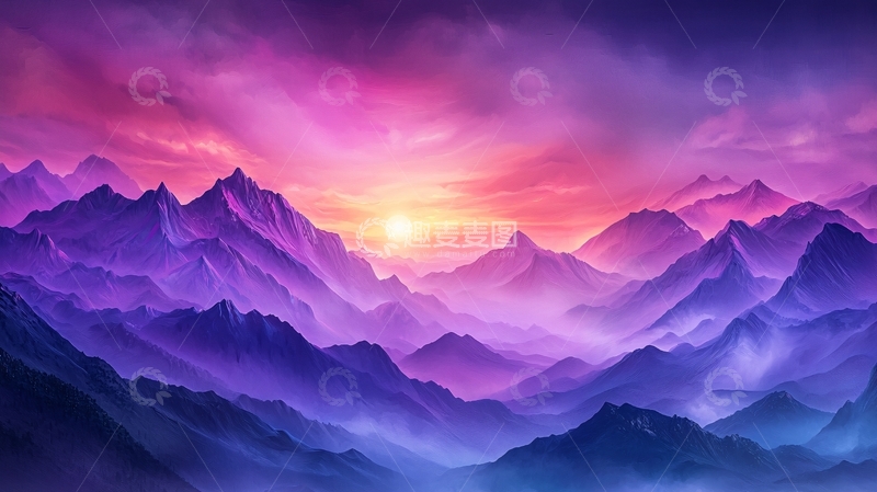 高清大图下载【趣麦麦图】紫色山脉日落风景