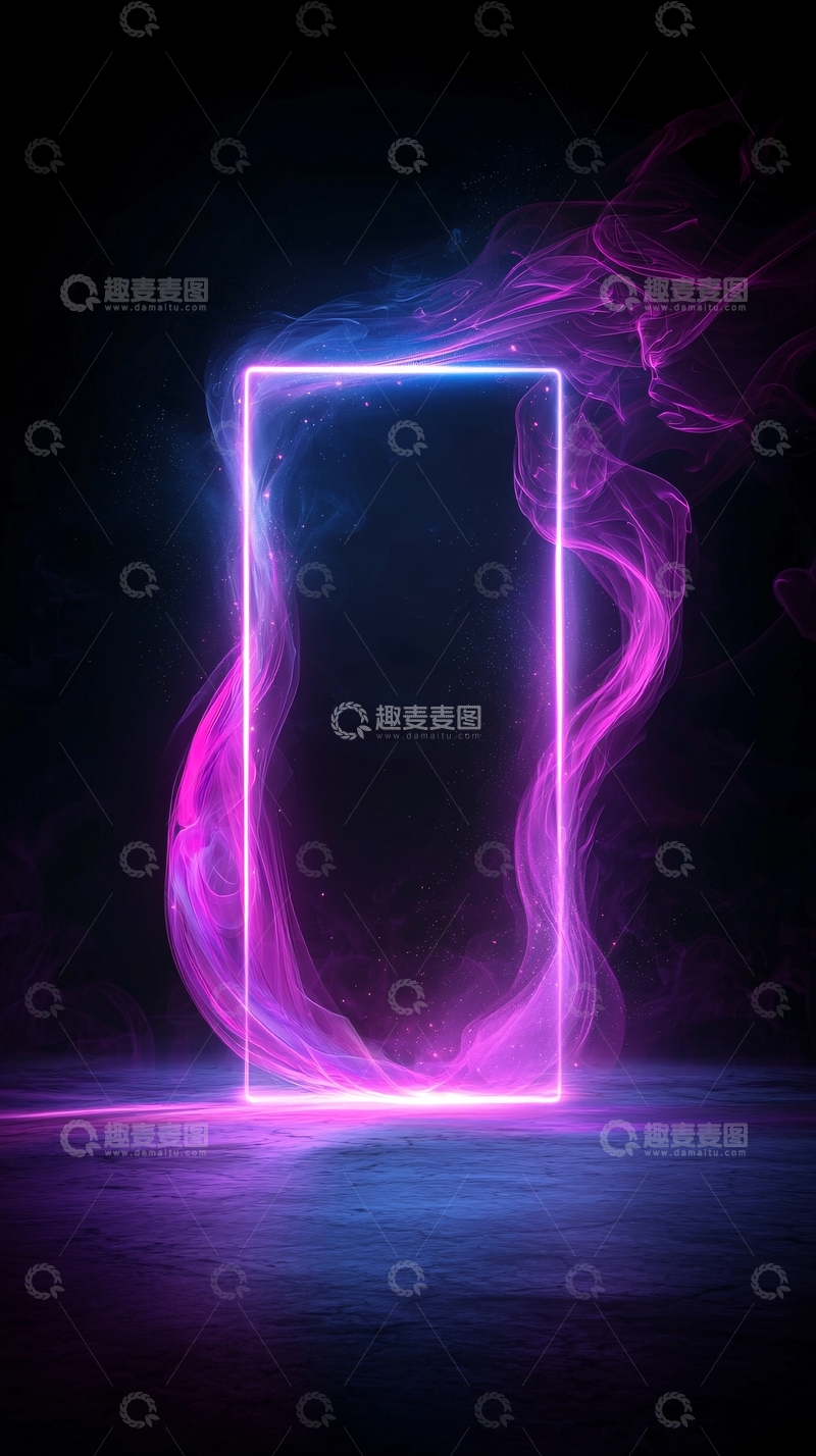 高清大图下载【趣麦麦图】霓虹灯框环绕紫色烟雾