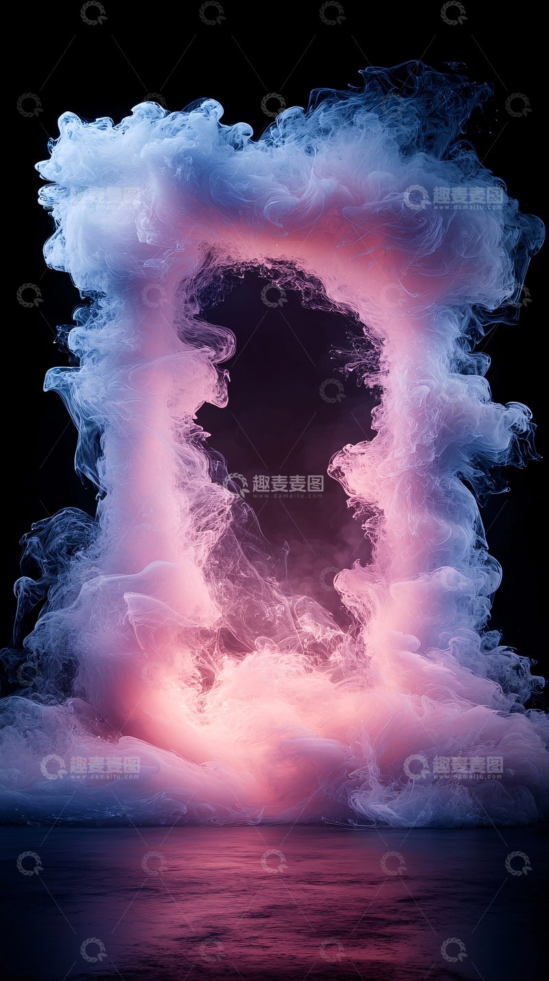 高清大图下载【趣麦麦图】梦幻粉色烟雾形成的门